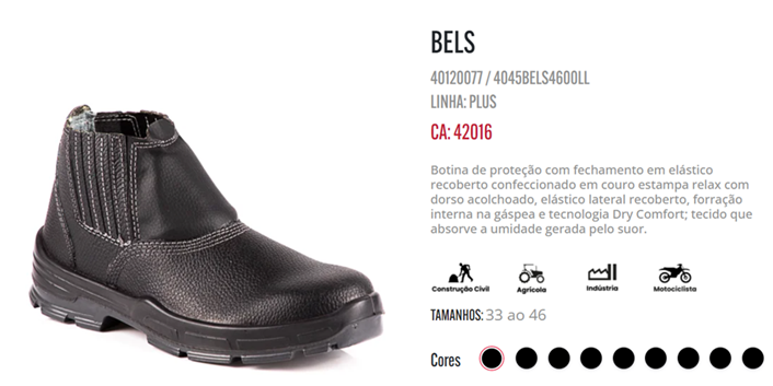 4045BELS4600LL BOTINA PTA ELAST COURO BIQUEIRA EM PVC CA 42016